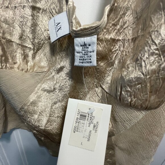 NEW Armani Exchange Silk Gold Halter Top Women's Large Fawn metallic tank NWT - Picture 3 of 7
